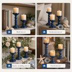 Candeldo Wood Candle Holder for Pillar, Navy Blue Coastal Decoration - Image 7