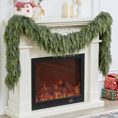 2PCS 6FT Christmas Cedar Garland, Extra Full Greenery Garland with 840 Cedar Cypress Pine, Real Touch Two-Tone Green Garland for Mantle Fireplace Table Stairs Door Porch, Indoor Outdoor Decorations - Image 6