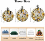 Summer Sunflower Bee Round Storage Bag 24 Inch, Yellow Floral Plants Wood Grain Rustic Clothes Storage Container with Handles Heavy Duty Organizer for Comforter, Bedding & Holiday Wreaths - Image 7
