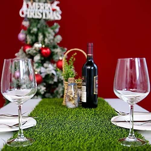 Artificial Grass 14 x 144 inch Table Runner, Perfect for Spring, Fall Holidays, Parties, Catered Presentations, Baby Showers, Birthdays, Candy Buffets, Restaurant Decoration, Dessert Tables, Wedding by ZGRHOMEGARDEN