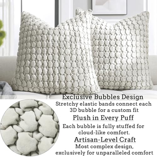 Velvet Throw Pillow Covers 18x18 Set of 2 Beige Cushion Case - Image 4