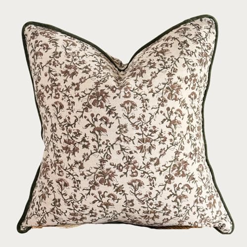 Palm & Loom 100% Cotton Linen Cushion Cover - Aira Decorative Throw Pillow Case with Moss Green & Brown with Piping - Modern Traditional Living Room, Bedroom Pillow Cover (Kavi, 20" x 20" (Pack of 1)) by PalmLoom
