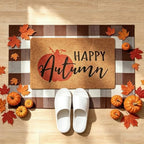 2-Piece Fall Front Door Mat Set, Coir Mat & Brown White Buffalo Plaid Mat - Image 3
