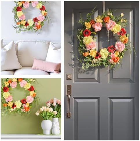 National Tree Company Spring & Summer Wreath 22 Inch Branch Wreath with Mixed Flowers for Front Door or Home Decoration - Image 6