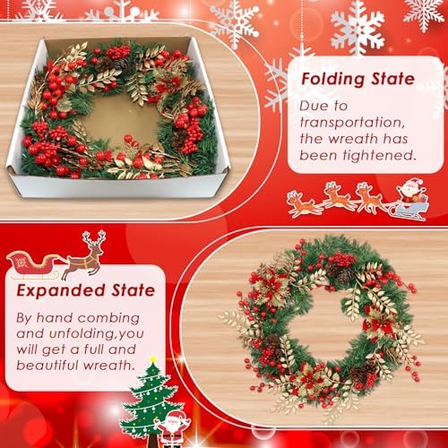 Christmas Wreaths for Front Door Decor Flower, 22" Winter - Image 6