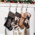 LUBOT Christmas Stockings Set of 4, Western Cowboy 20" Rustic Farmhouse Fireplace Hanging Décor Neutral Embossed Leather & Plush Faux Fur with Tassel Accents Large Family Xmas Stockings - Image 2