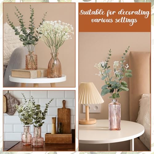 Glass Bud Vases Set of 12 and Artificial Plants Stems in Glass Vase Artificial Eucalyptus Baby's Breath Fake Plants Greenery for Rustic Farmhouse Wedding Table Centerpieces(Amber) - Image 4