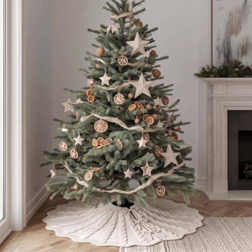 Thenshop 60 Inch Chunky Cable Knit Christmas Tree Skirt, Beige - Image 4
