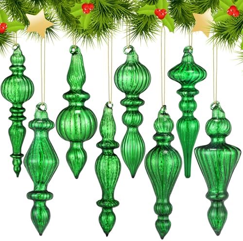 Mifoci 8 Pcs 6 Inch Mercury Glass Finial Christmas Ornaments,Green by Mifoci