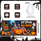 Funny Halloween Garage Door Banner 7x16ft, Just Chilling Till Halloween Outdoor Decoration, Cute Ghost and Skeleton Pumpkin Double Garage Door Cover Tapestry Mural for House Front Holiday Decor - Image 2