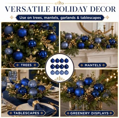 Seenelling 12 Pcs Christmas Glass Ball Ornaments 3.15 Inch, Navy Blue - Image 7
