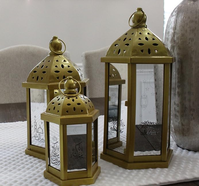 3 Piece Lantern Bundle for Ramadan Mubarak Eid Muslim - Festive Gold Lanterns Decoration for Home Celebrations, Parties, Guest Welcoming, Housewarming, Diwali Occasions - Image 3