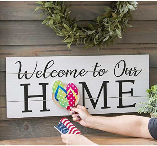 Cypress Home Welcome to our Home Interchangeable Wood Sign | 10 pieces for all Holidays and Seaons | Rustic Farmhouse Wall Art Decor | 28 Inches x 11 Inches - Image 3