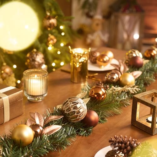 Valery Madelyn 6 Ft Christmas Garland with Lights for Mantle Copper Gold - Image 4