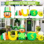 St Patricks Day Inflatables Outdoor Decorations 8FT Leprechaun Inflatable with Shamrock Horseshoe Pot of Gold Beer Cup Yard Lawn Party Garden Home Holiday Irish Saint Patrick’s Blow Up Décor - Image 2