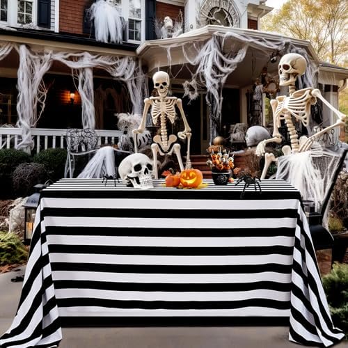 Fanqisi 2 Packs Black and White Striped Tablecloth 57 x 120 Inch Rectangle Waterproof Table Cover Halloween Table Cloth for Birthday Wedding Dining Banquet Outdoor Party Decorations - Image 4