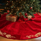 36 Inch Christmas Tree Skirt Velvet Xmas Tree Skirt with Gold Embroidery Holly Leaf Decorations for Christmas Party Favors Holiday New Year Decor(Red) - Image 3