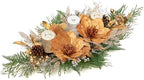 35" Champagne Christmas Centerpiece with Candle Holders, Magnolias Gold Christmas Balls Berries Leaves Branches Pine Cones Pine Needles for Xmas Table Decor, Holiday Candelabrum for Mantel Decorations by NatureCrafted