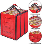 ProPik Christmas Ornament Storage Boxes with Dividers - 5 Separate Trays - Ornament Holder - Keeps 100 Holiday Ornaments - Durable Carrying Bag Handles Organizer Storage Box (Red) - Image 4