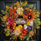 Artificial Harvest Fall Wreaths for Front Door 24 Inch Autumn Wreath by Pinkpuii