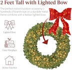 Best Choice Products 24in Large Artificial Pre-Lit Fir Christmas Wreath Holiday Accent Decoration for Door, Mantel w/Red Lighted Bow, 70 LED Lights, 100 PVC Tips, Battery Operated - Image 3
