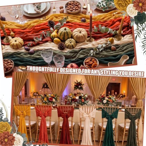 Remagr 12 Pcs Fall Thanksgiving Cheesecloth Gauze Table Runners Earthy Tone - Image 5