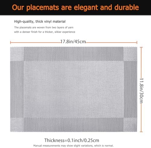Silver Grey Vinyl Placemats Set of 12, Heat Resistant Table Placemats - Image 3