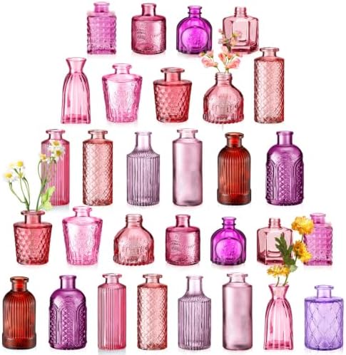 Yaomiao 30 Pcs Glass Bud Vases Centerpieces, Pink Purple Red Series by Yaomiao