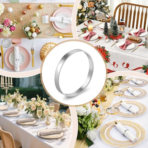 200pcs Silver Napkin Rings Bulk,FACULX Round Gold Metal Napkin Buckles - Image 6