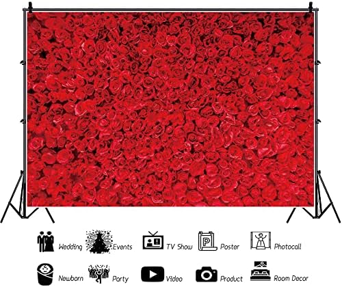 10x8ft Red Rose Photography Backdrop Red Rose Flower Wall Backdrop Rose Floral Wedding Bridal Shower Birthday Party Decoration Background Banner Valentine's Day Mother's Day Photo Backdrops - Image 2