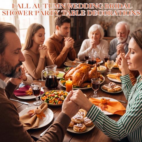 Preboun Fall Thanksgiving Cloth Napkins Set of 40 with Pumpkin Napkin Rings - Image 7