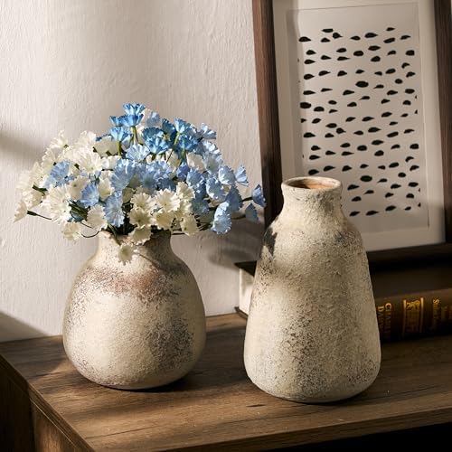 PORCER Ceramic Vase Set of 2 for Home Decor, Handcrafted Vintage Terracotta Vases, Rustic Farmhouse Decor, Minimalist Decorative Vase Set for Table Centerpiece Fireplace Nightstand Decoration - Brown - Image 3