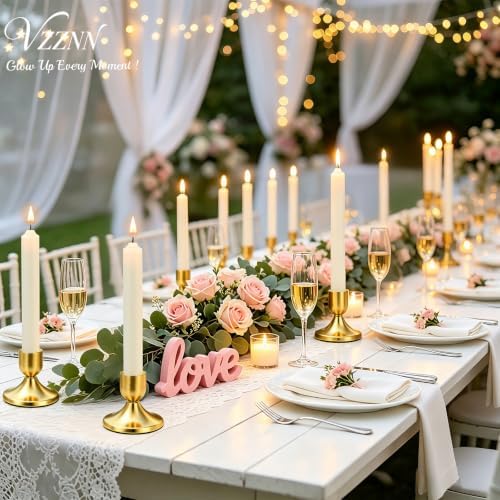 48 Pcs Brass Gold Taper Candle Holders Set Vintage Short Skinny Metal Candlestick Holders Small Low Candle Sticks for Dining Table Centerpiece Wedding Christmas Party Mantel Home Decor - Image 6