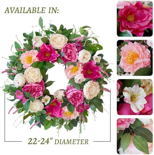24 Inch Spring Summer Wreaths for Front Door Outside with Peony & Rose - Image 4