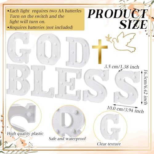 Honoson 8 Pcs First Communion Decorations God Bless Lights up Sign - Image 2