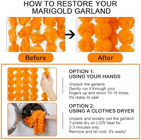 Giegxin 15 Pack 5ft Marigold Garland for Decor, Light Orange - Image 2