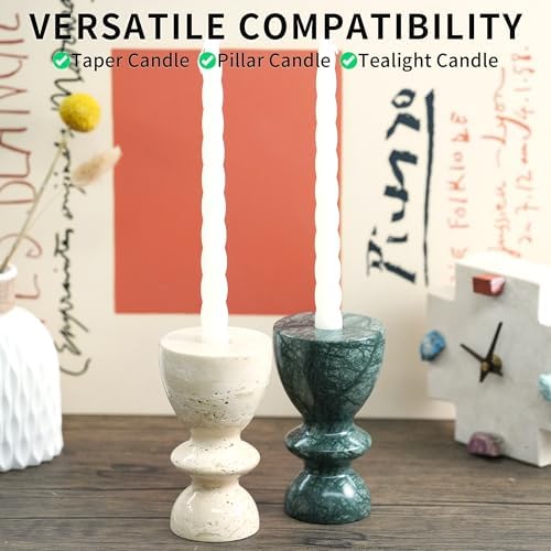 Green Marble Candlestick Holders - Stone Candle Sticks Holder Decor, Decorative Modern Candle Stands Multi-Purpose for Taper/Pillar/Tealight/Scented Candles - Image 6