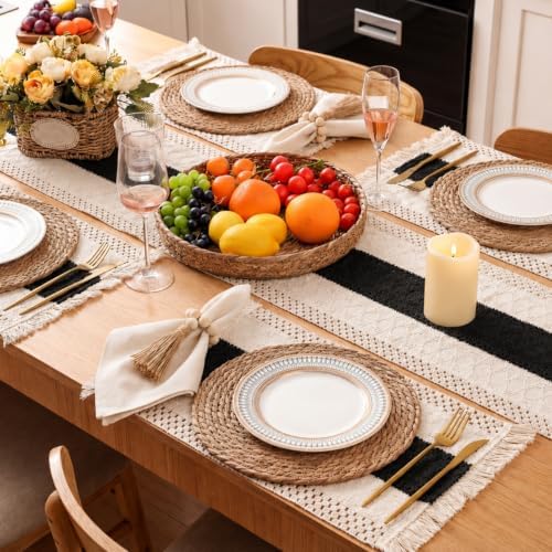 4 Sets Black Kitchen Decor,Table Setting Decor with Round Woven,Rectangular,Wooden Bead Napkin Rings,Cloth Napkins,Table Runner & Storage Basket,Natural Burlap Cotton for Kitchen Dining Table Home - Image 6