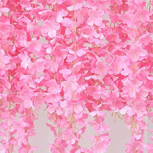 Duovlo 12 Piece Artificial Silk Wisteria Vine 3.6 Feet Ratta Hanging Flower Garland String Home Party Wedding Decor (Light Pink) - Image 4