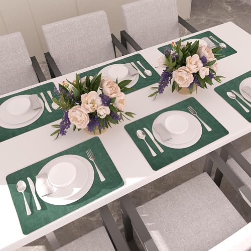 Maxpearl Faux Leather Placemats Set of 8, Easy to Clean, Dark Green - Image 5