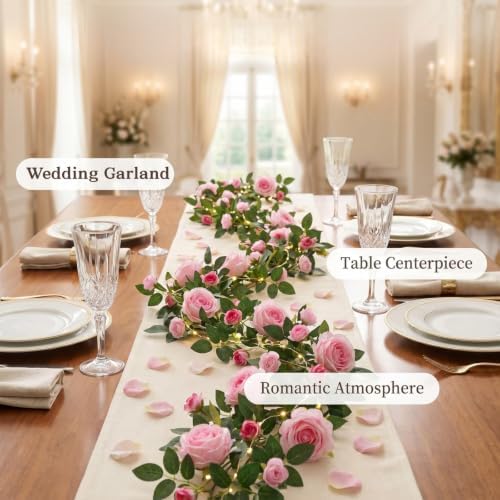 2Pcs 6FT Bendable Rose Garland Bendable Artificial Roses Flowers Vine, Pink - Image 5