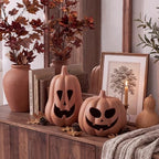Tioncy Halloween Decor Terracotta Jack O Lantern Pumpkin Decor,Brown - Image 6
