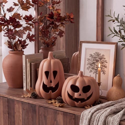 Tioncy Halloween Decor Terracotta Jack O Lantern Pumpkin Decor,Brown - Image 6