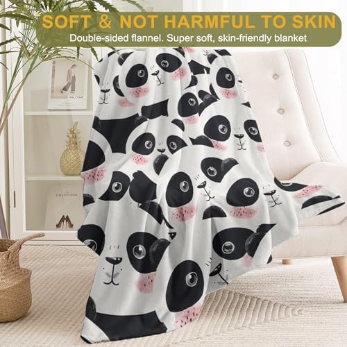 Cute Panda Face Fleece Blanket - Lightweight Soft Cozy Gifts Throw for Animal Lovers,Kids,Women,Girls,Sweet Pandas White Blankets,Home Room Modern Art Decor 60x80in - Image 2