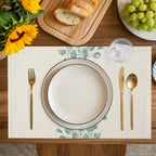 Cotton and Linen Eucalyptus Leaf Placemats Set of 6 Linen Place Mats Washable Table Mats Indoor/Outdoor Placemats for Dinging Table, 13 x 19 Inches - Image 3