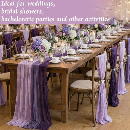 Remagr 12 Pcs Gradient Purple Cheesecloth Gauze Table Runners - Image 3