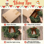 2 Pcs LED Christmas Norfolk Pine Wreath, Gold Bow, Classic - Image 3