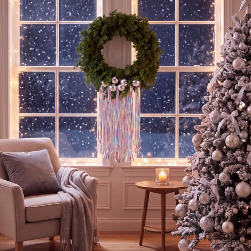 Norme 24 Inch Christmas Pine Wreath for Front Door,Silver Balls - Image 2