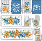 VitalCozy 10 Pcs Summer Starfish Kitchen Decor Set Beach Starfish Kitchen Towels and Rugs Oven Mitts Pot Holders Set for Gift Home Cooking Baking Housewarming Decorations by VitalCozy