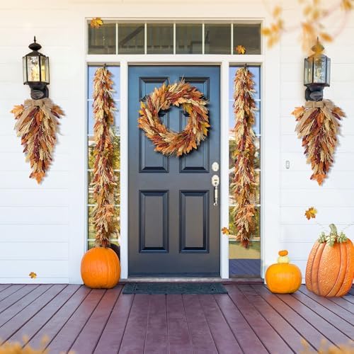 Glitzhome 6FT Fall Garland - Autumn Artificial Sorghum Garland for Mantle, Garlands Decoration for Wedding Party Thanksgiving Dinner Fireplace Door Frame Doorway Backdrop Decor - Image 3